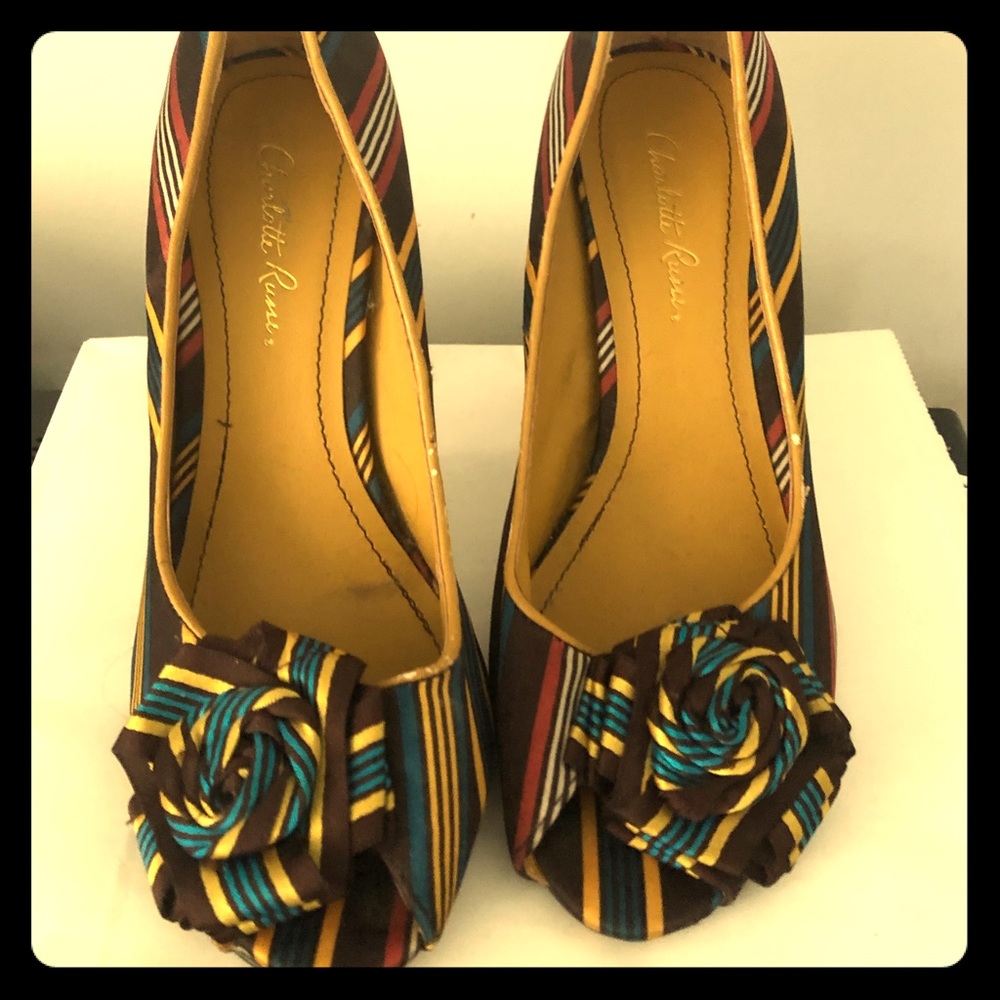 Multicolored Flower peep toe heels